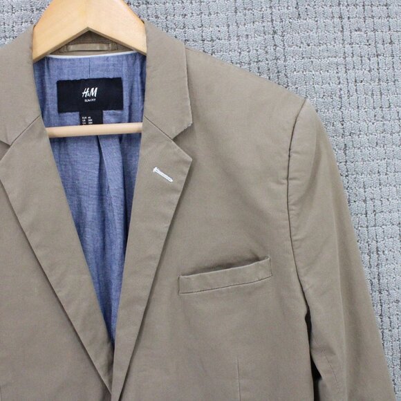 H&M Blazer Jacket Mens Brown Two Button Front Slim Fit Casual Lined Size 38R - Picture 2 of 12